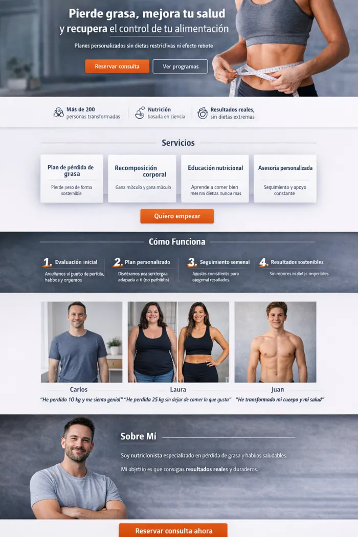 Segundo ejemplo de web premium para nutrición
