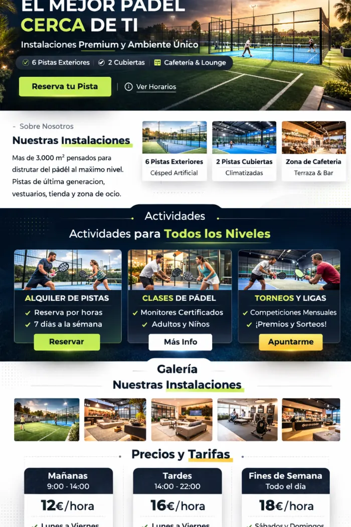Ejemplo de web premium para club de pádel